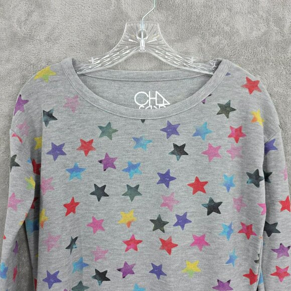 Chaser Sweatshirt Top XS Athletic Grey Colorful Rainbow Star Print Cropped Boxy - Picture 4 of 11